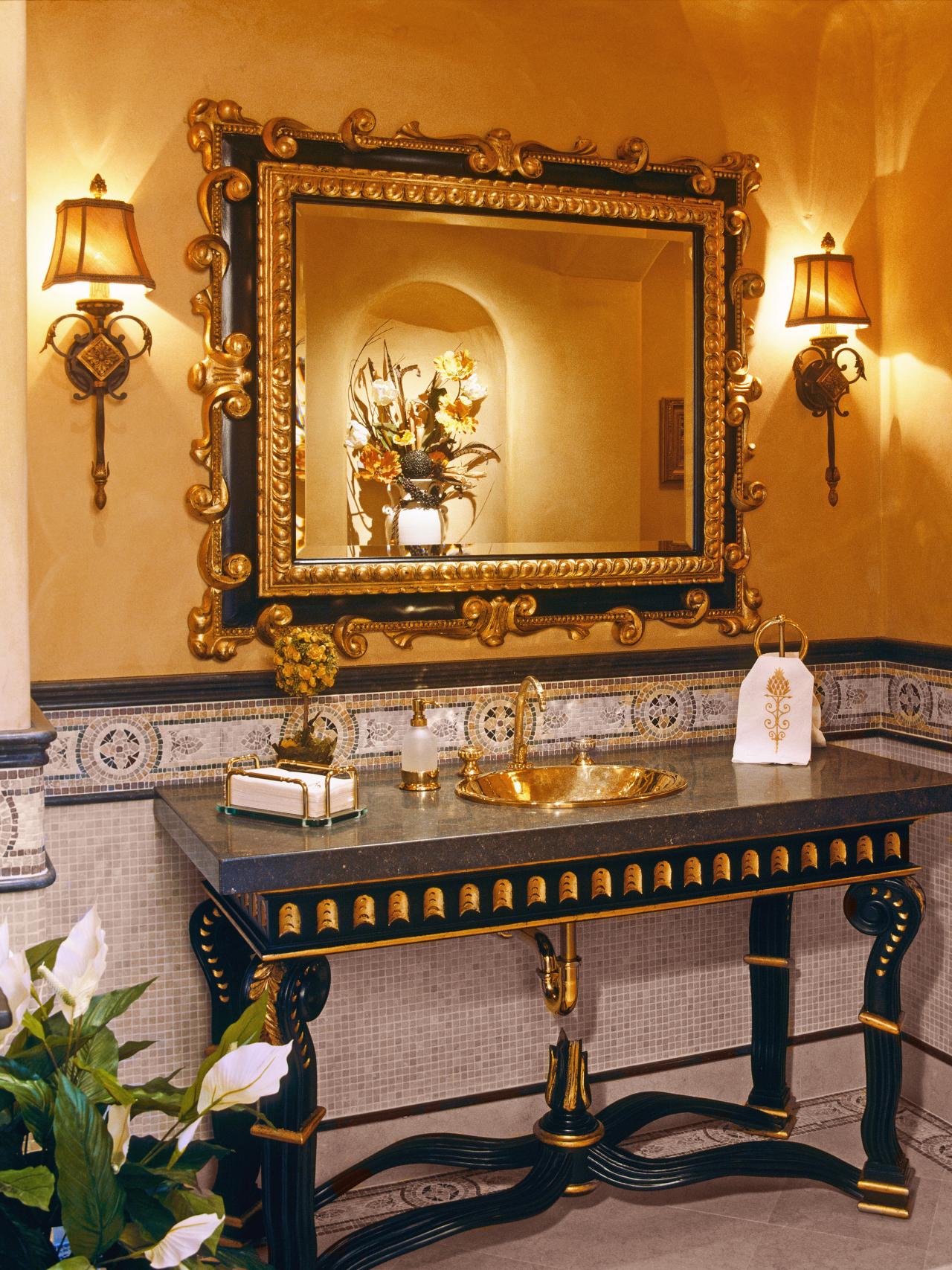 Elegant Black and Gold Bathroom | HGTV