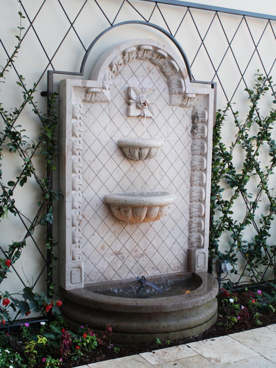 Wall Mounted Stone Water Feature With Greenery
