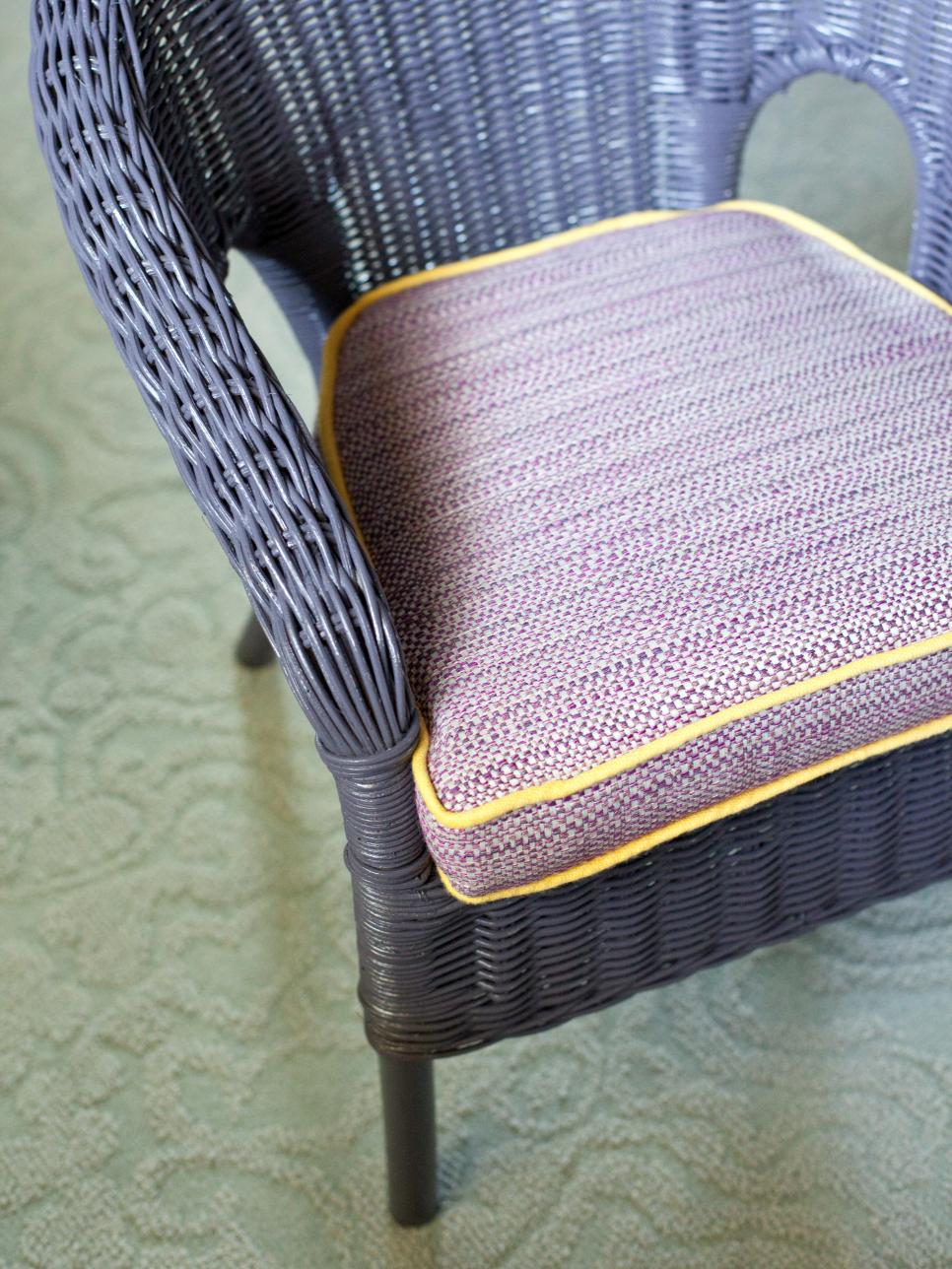 Close-up of a Violet Wicker Chair and Cushion 