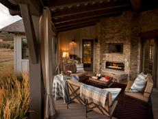 Rustic Deck With Stone Fireplace 