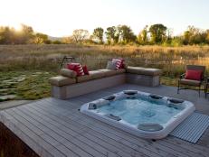 Outdoor Hot Tub Deck With Red Accents