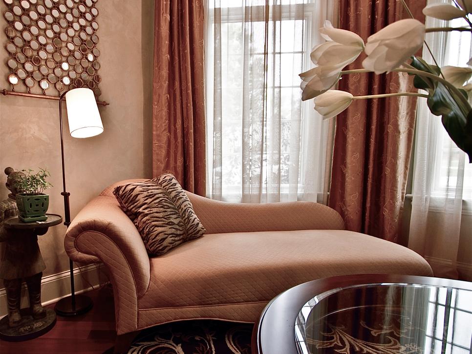 Living Space With Chaise Lounge and Animal-Printed Accent Pillow