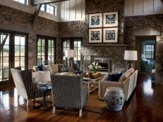 Old Stone Structured Great Room With Fireplace