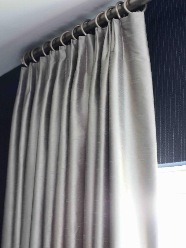 Grey Silk Drapes With Metallic Hardware Grey Silk Drapes With Metallic Hardware