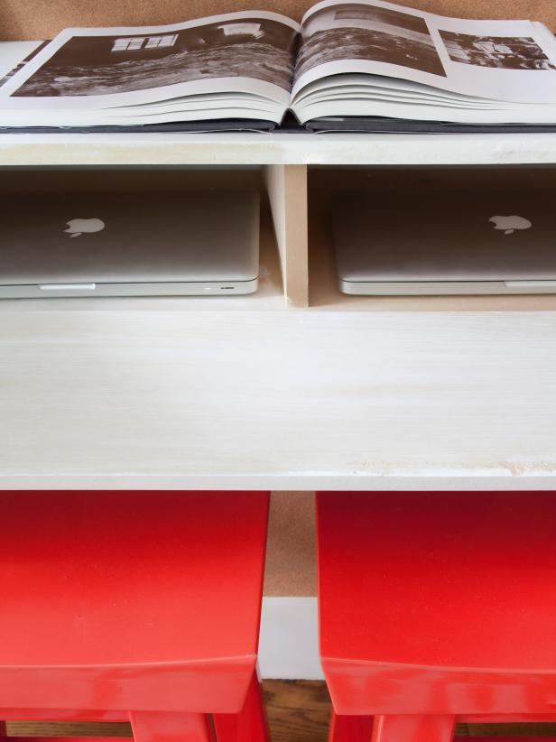 After the shelf has been securely fastened to the cleat, place a drop cloth to protect the surrounding area from paint splatter. Use paintbrush and roller to thoroughly coat interior and exterior surfaces. TIP: For a two-tone look, consider painting the exterior, but leaving the interior the natural tone of the MDF. This creates a nice contrast when the door is open.