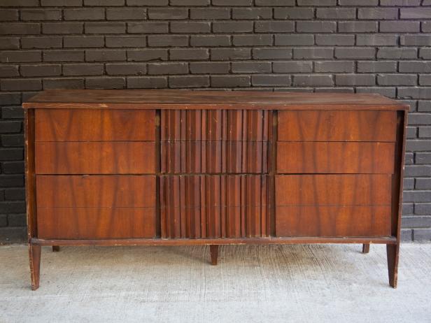 This 1960s dresser was picked up from a flea market for $35. In its existing state, it sported a dark, worn-in, dated finish.