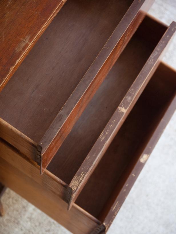 This 1960s dresser was picked up from a flea market for $35. In its existing state, it sported a dark, worn-in, dated finish.