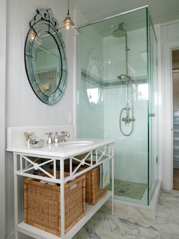 Elegant Bathroom with Vintage-Inspired Storage Containers Elegant Bathroom with Vintage-Inspired Storage Containers
