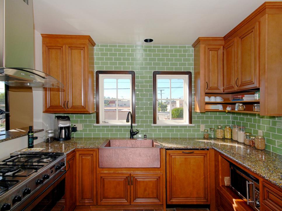 Green Tile Transitional Kitchen