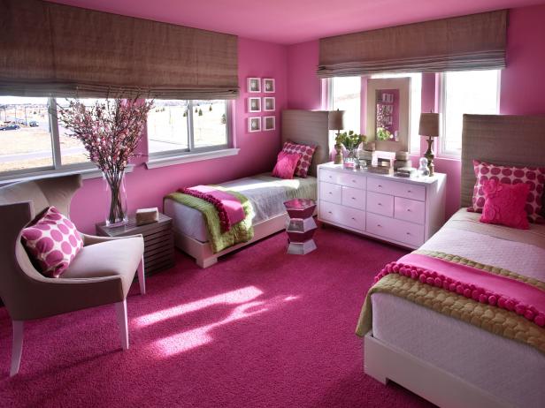 Traditional Pink Girls Bedroom With Twin Beds Traditional Pink Girls Bedroom With Twin Beds