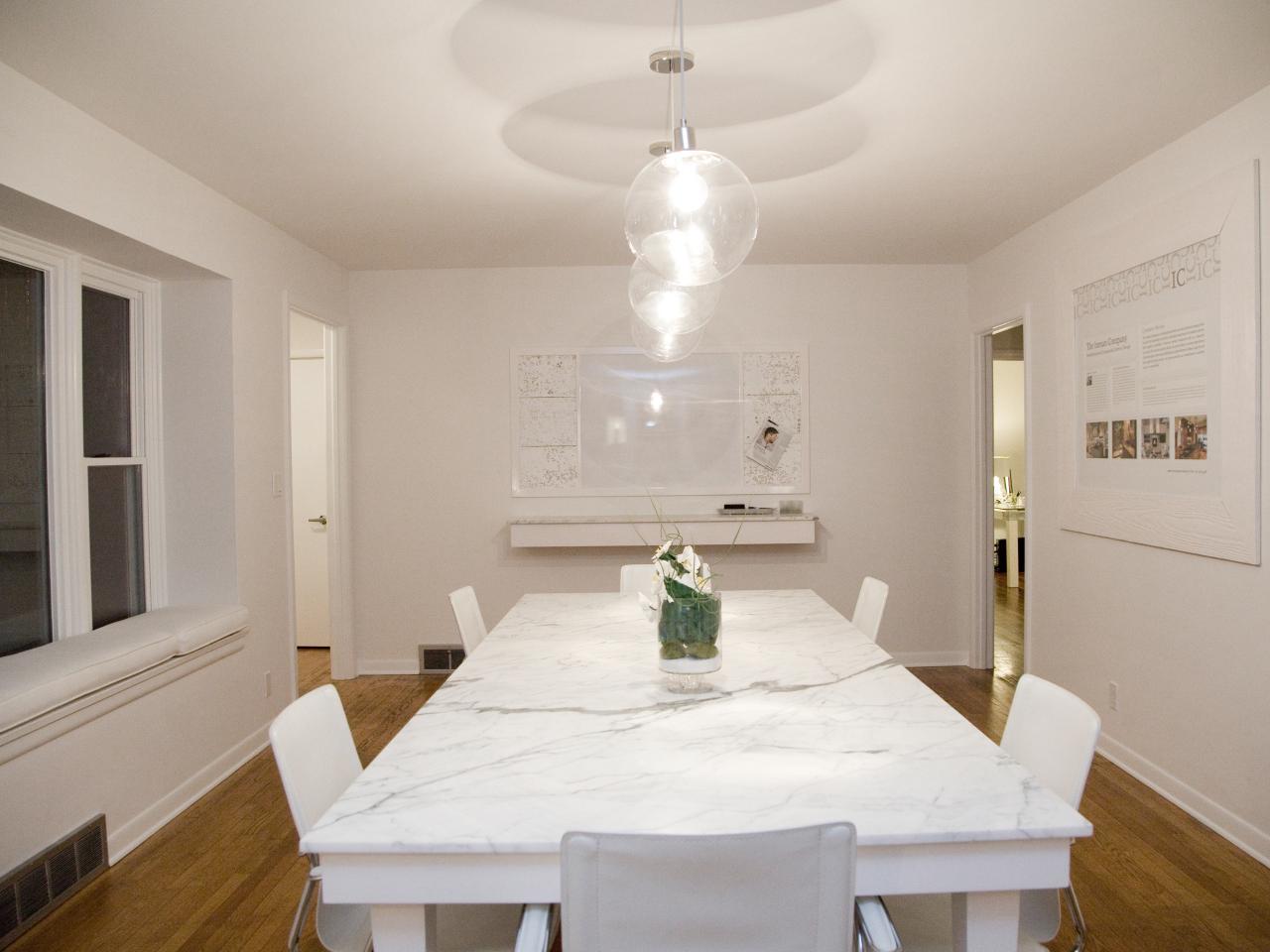 dining room with carrera marble