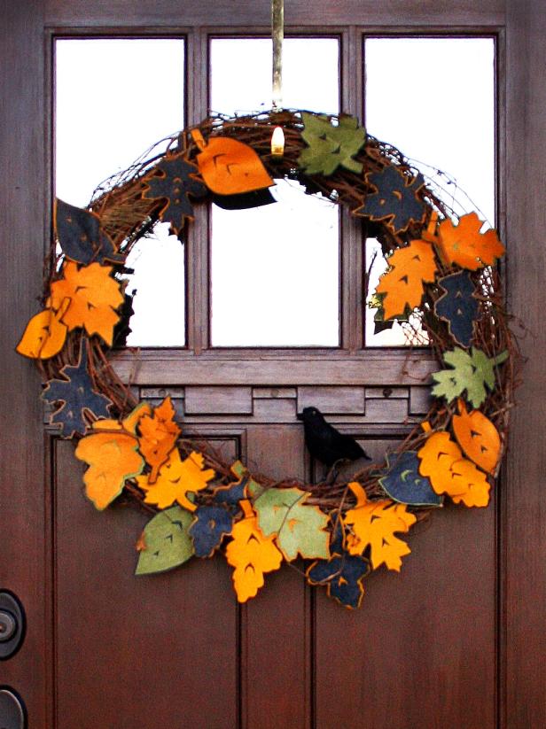 Fall Grapevine Wreath With Colorful Felt Leaves