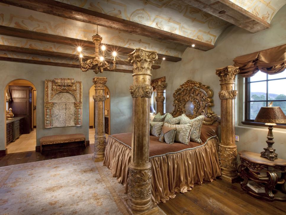 Gold Ornate Bedroom With Four Poster Bed
