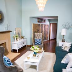 Blue Midcentury-Modern Living Room