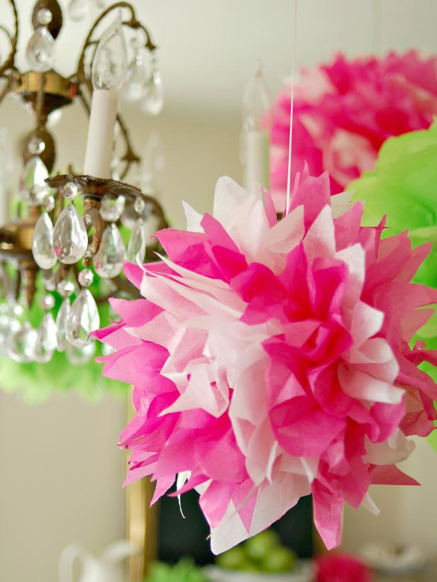 Tissue Paper Pom Poms in Shades of Pink