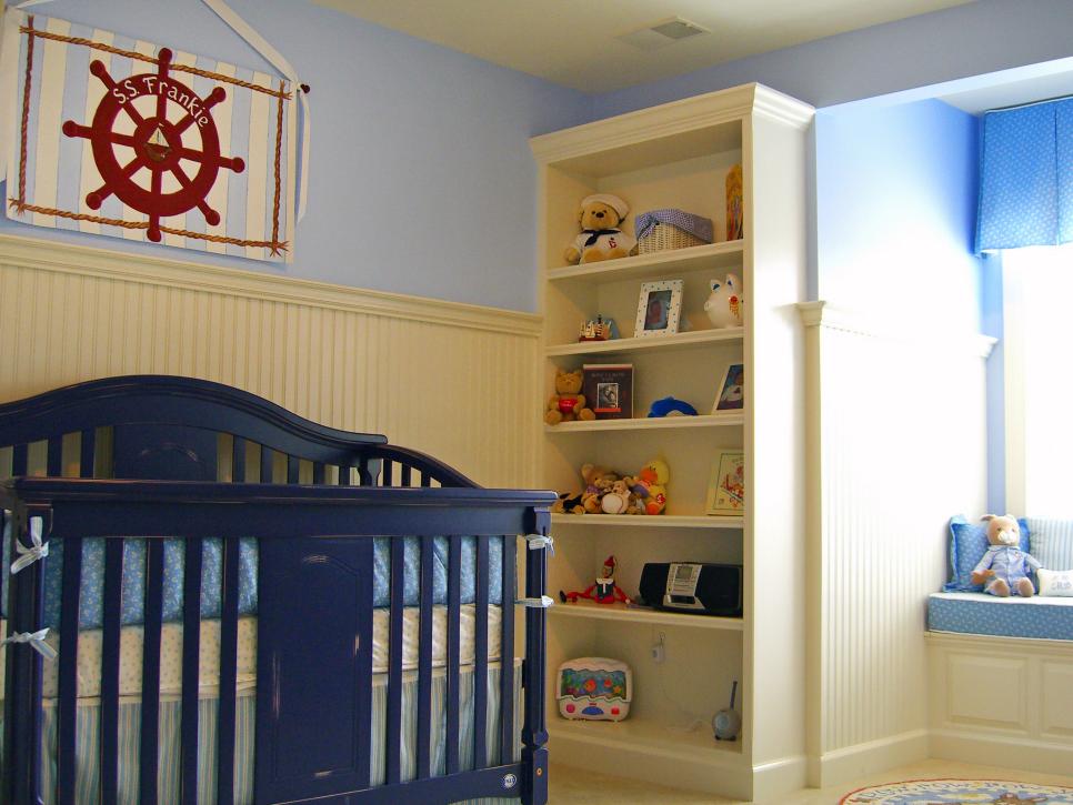 Blue and Yellow Nursery With Nautical Accents and Navy Crib