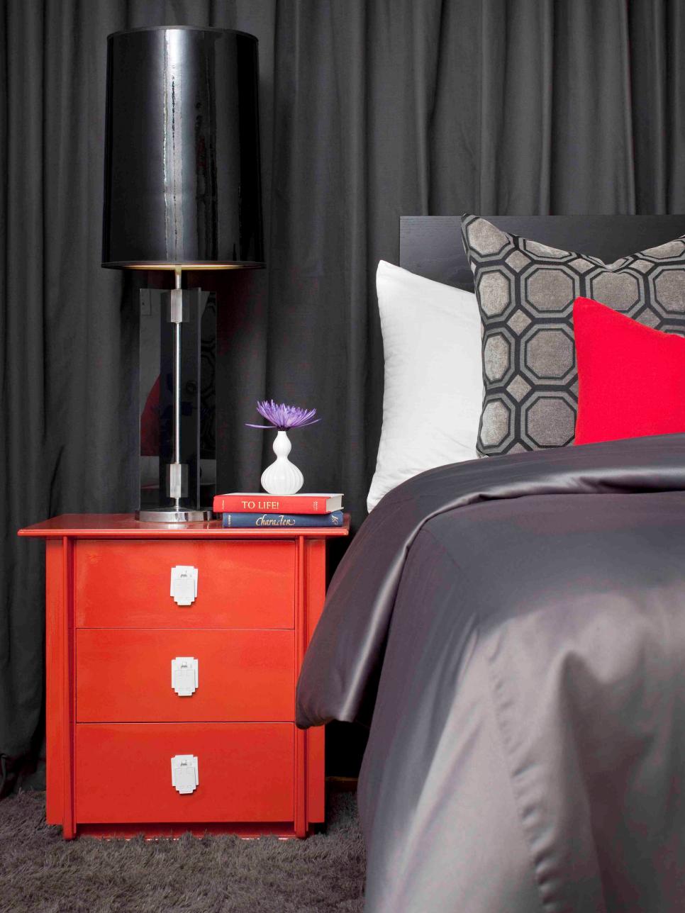 Contemporary Gray and Red Bedroom