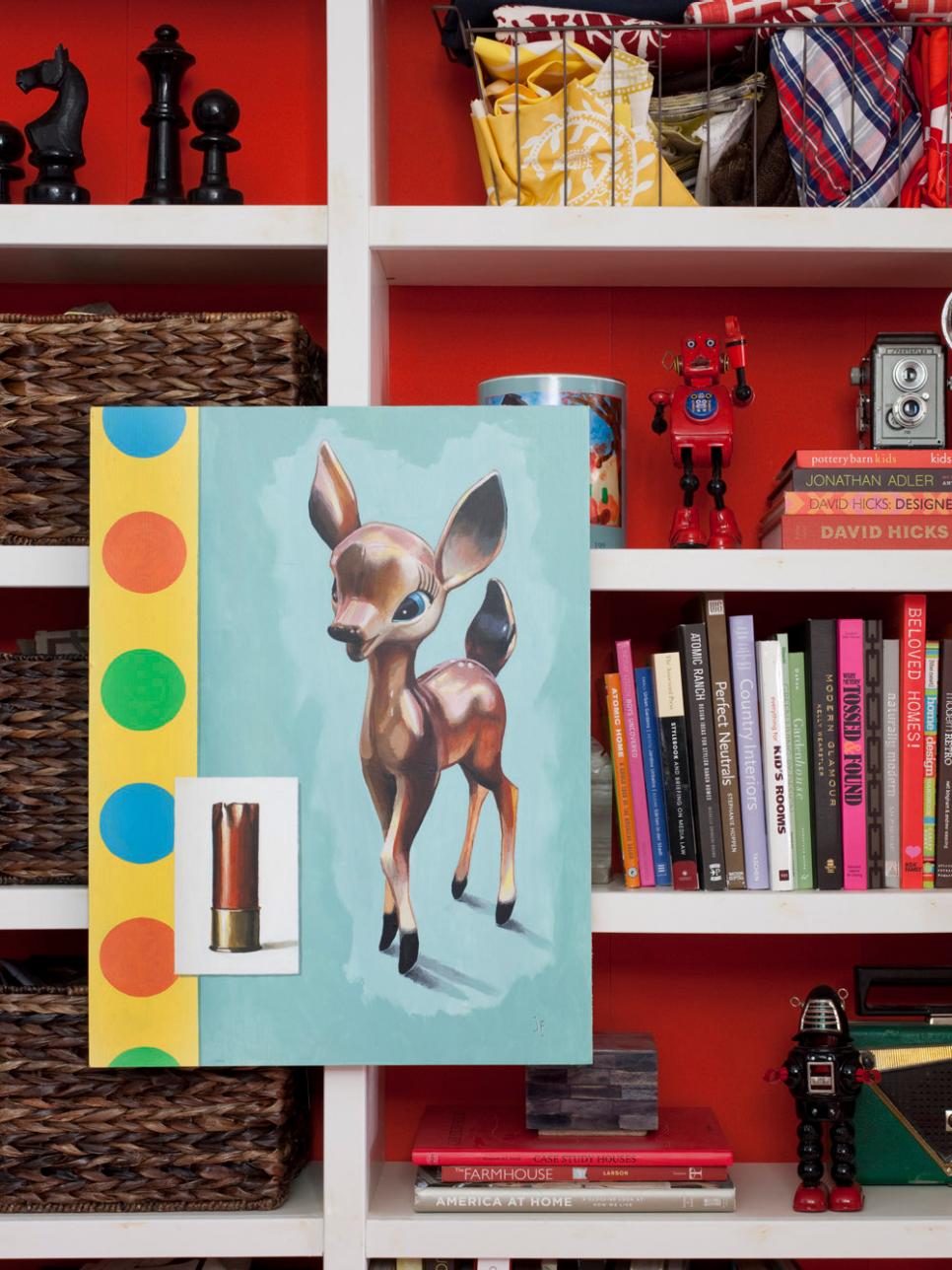 Bookshelf With Deer Painting