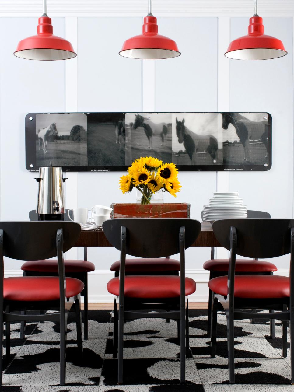 Dining Room With Red Industrial Lighting