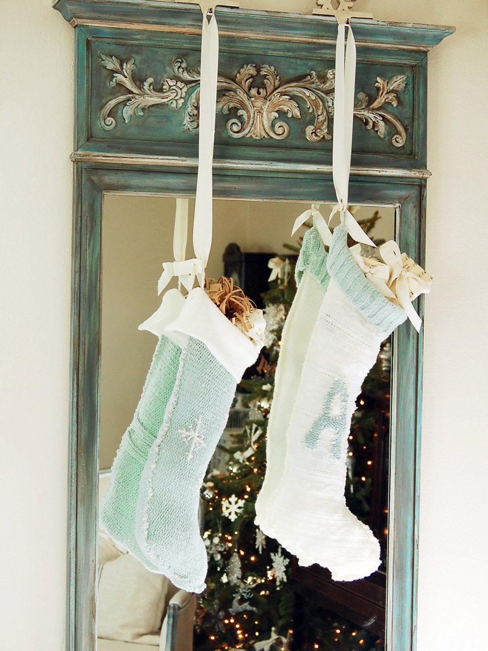 Stockings Made From Repurposed Sweaters Twin Sweater Stockings With Ornate Mirror