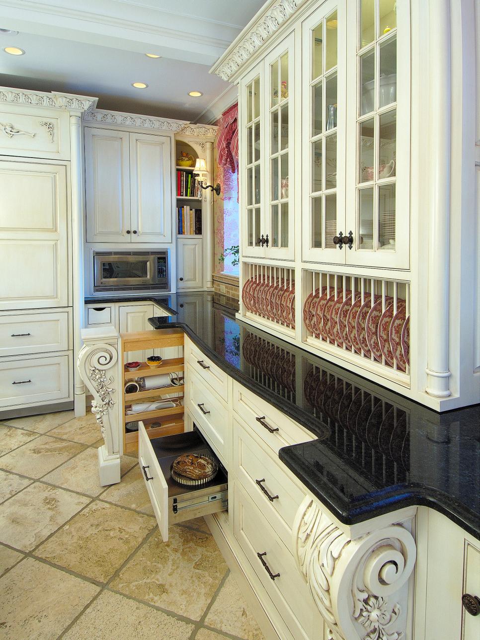 traditional white kitchen with architectural details