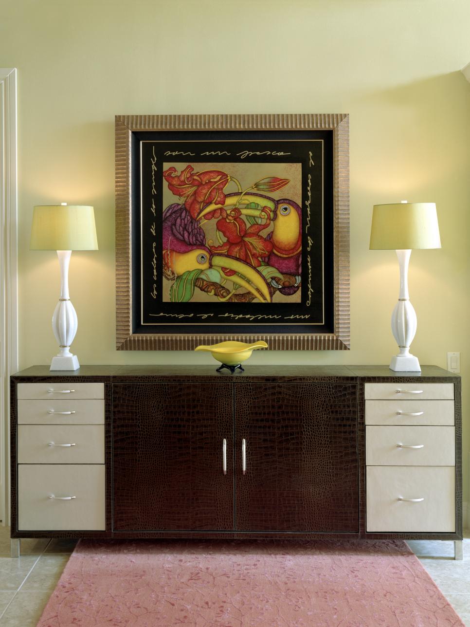 Modern Credenza with Table Lamps and Wall Art