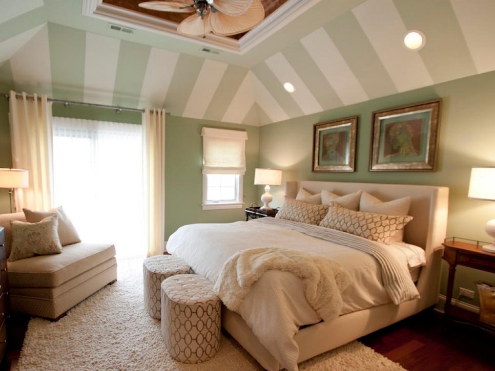 Master Bedroom With Striped Vaulted Ceiling