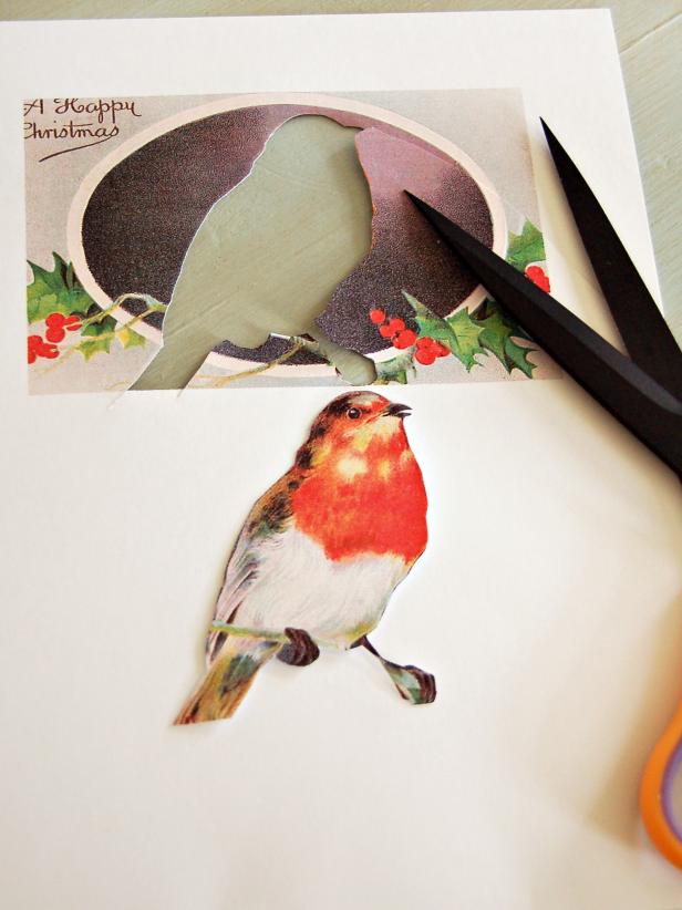 DIY Bird and Branch Holiday Card, Step One Cut Bird From Different Card