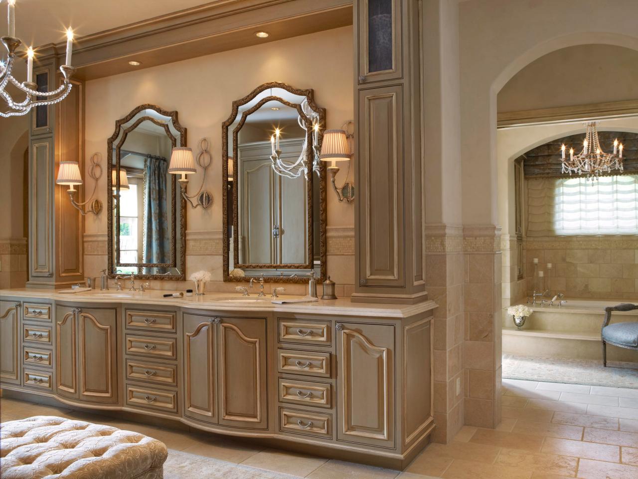 double vanity bathroom with chandeliers a large neutral vanity 