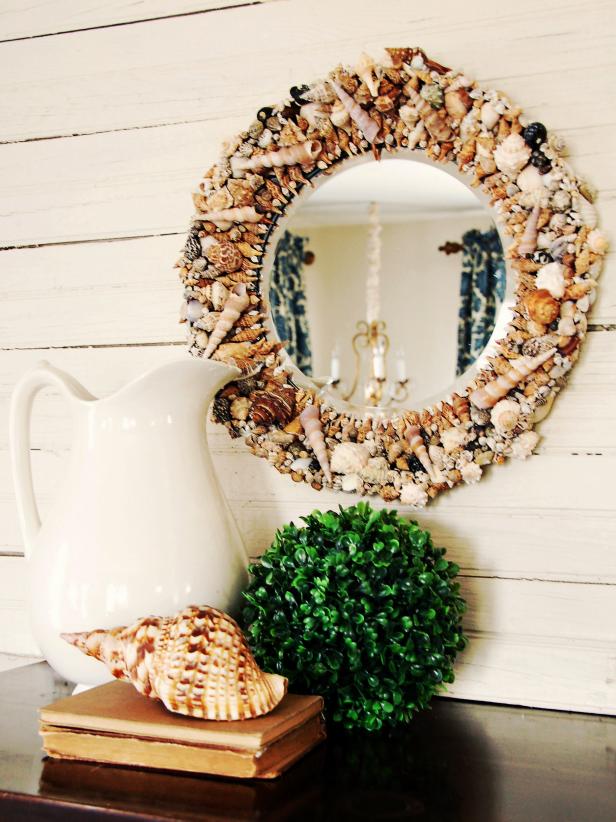 Seashell Mirror and White Pitcher 