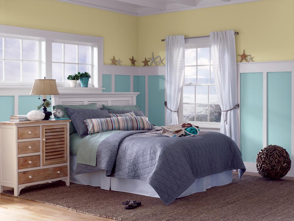 Beach-Inspired Bedroom With Aqua and Yellow Walls Yellow and Blue Coastal Bedroom
