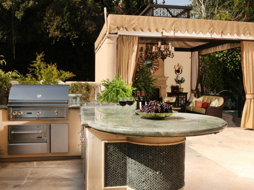 Outdoor Kitchen With Green Marble Island
