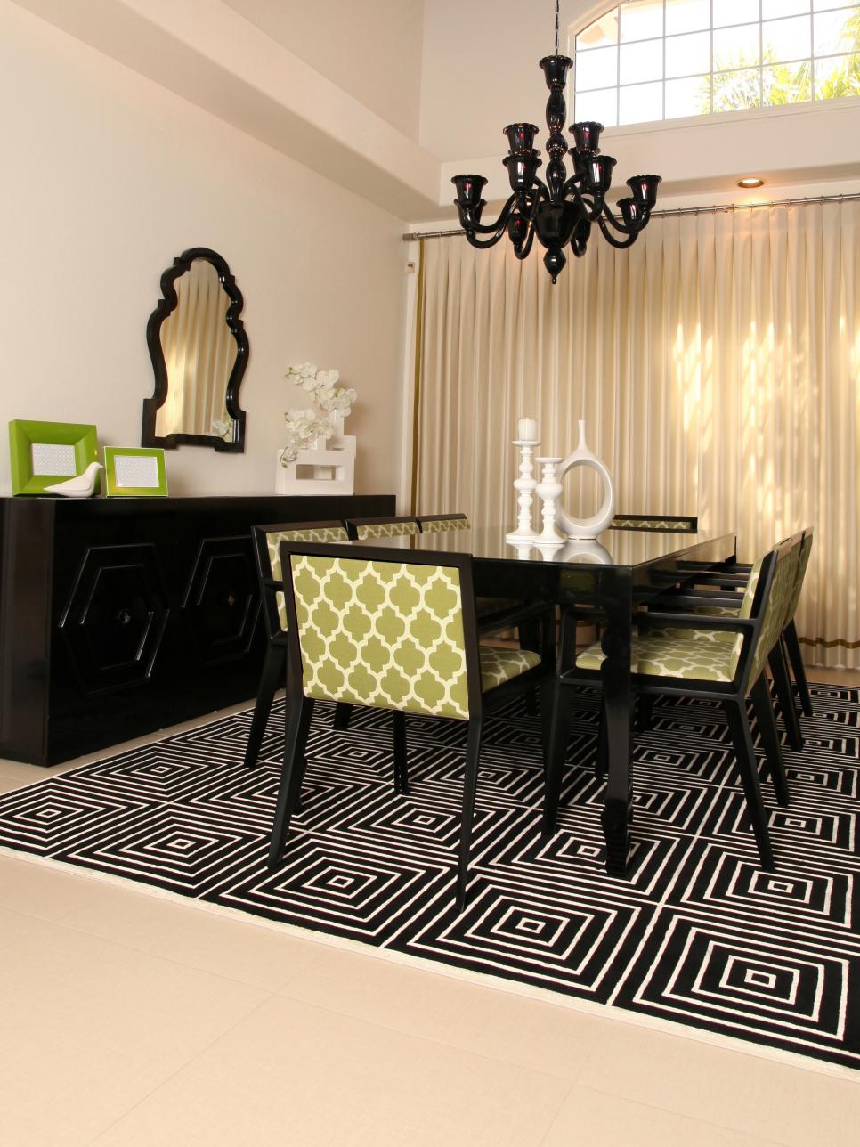 Contemporary Dining Room With Green, White and Black Color Palette