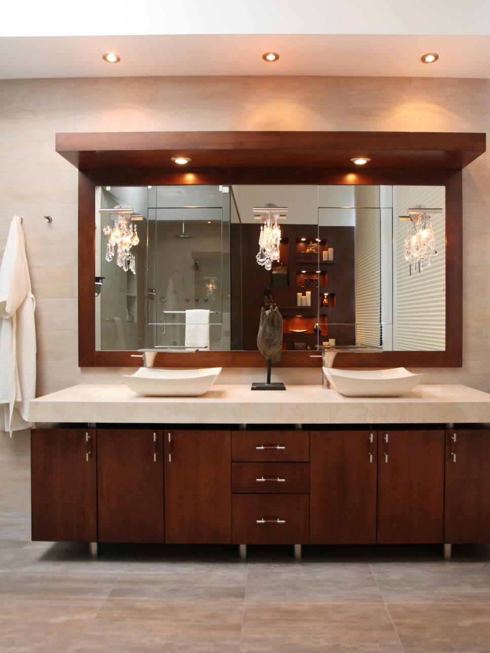 Contemporary Bathroom Double Vanity With Vessel Sinks 
