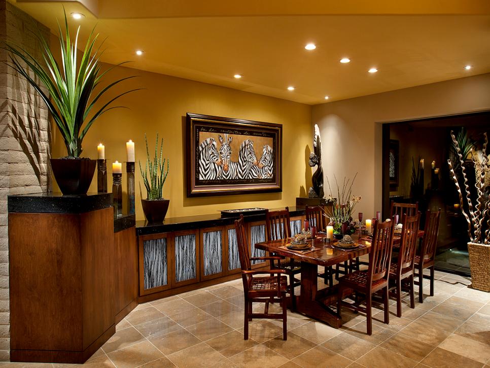 African-Inspired Yellow Transitional Dining Room