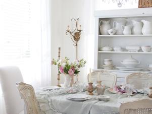 Shabby Chic Dining Room With Dishware Display