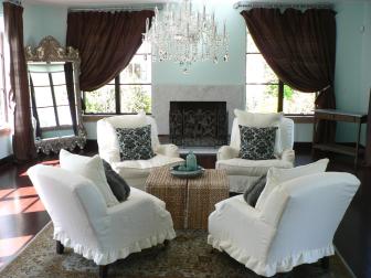 Blue French Country Living Room Lounge With White Chair 