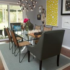 Eclectic Dining Room With Modern Chandelier