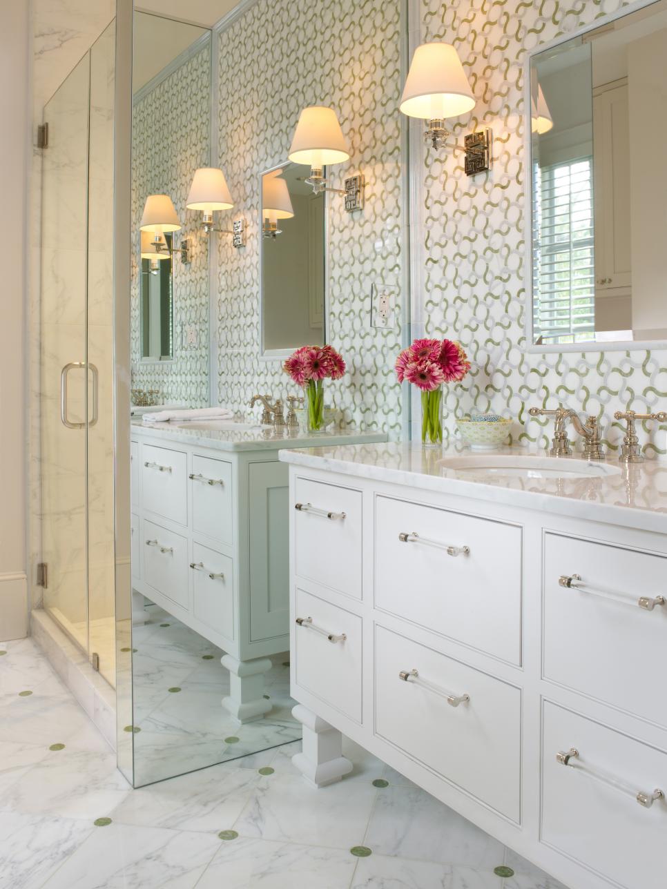 White Traditional Bathroom with Bold Accents