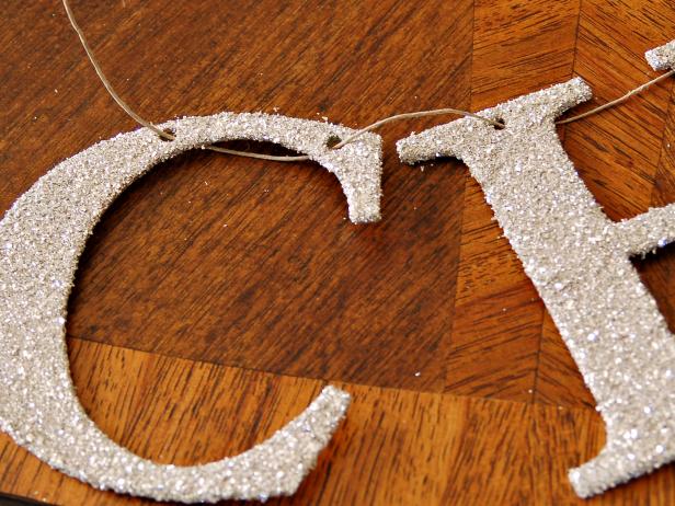 These Christmas banner letters are strung on hemp twine, once dry.