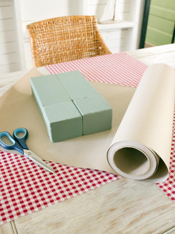 Wrapping a Floral Foam Box in Kraft Paper