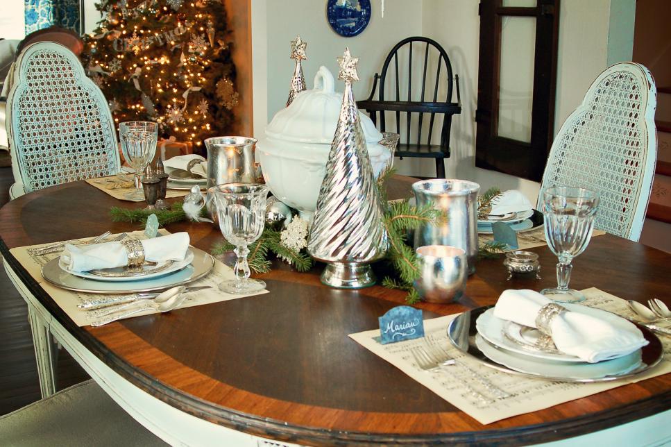 Classic Silver and White Christmas Table Decor  HGTV