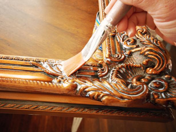 Applying Leaf Sizing to Wooden Frame With Artist Brush