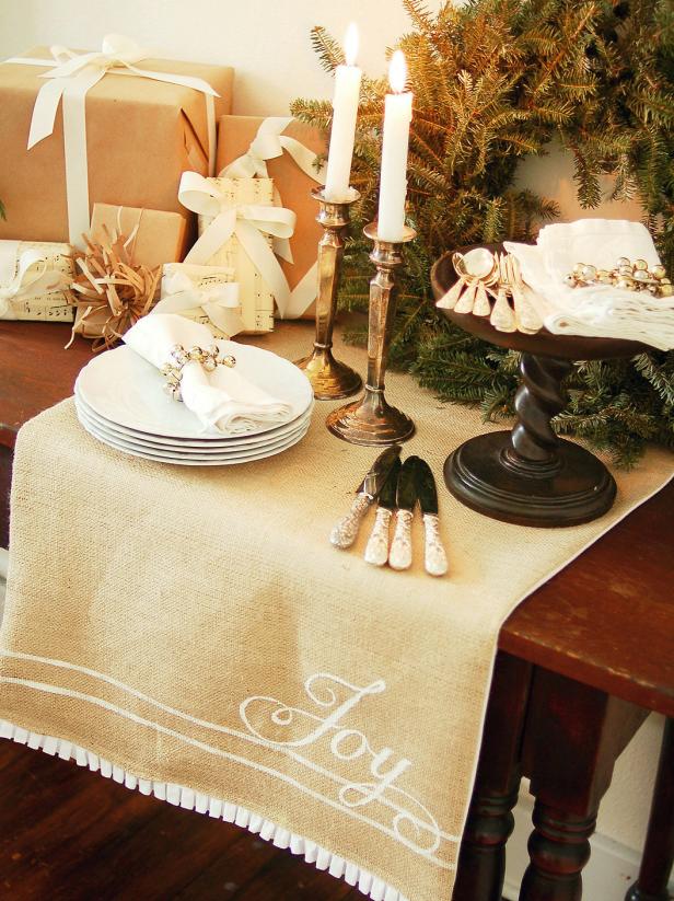 Holiday Table With Handmade Burlap Runner