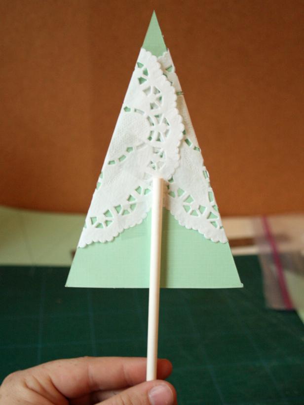 Add Paper Tree Top to Lollipop Stick Add Paper Tree Top to Lollipop Stick