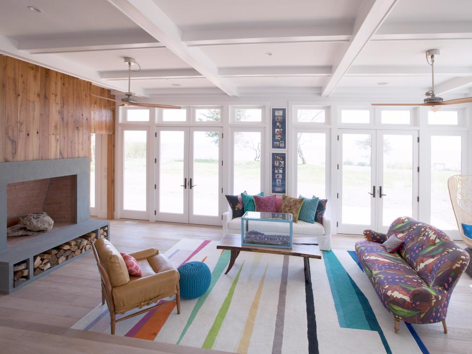 Exposed Beam Ceiling in Eclectic Living Room