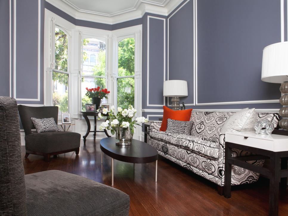 Blue Living Room With White Picture Molding