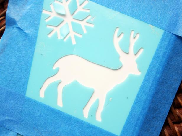 Place Stencils on Tile for Handmade Reindeer Coasters Place Stencils on Tile for Handmade Reindeer Coasters