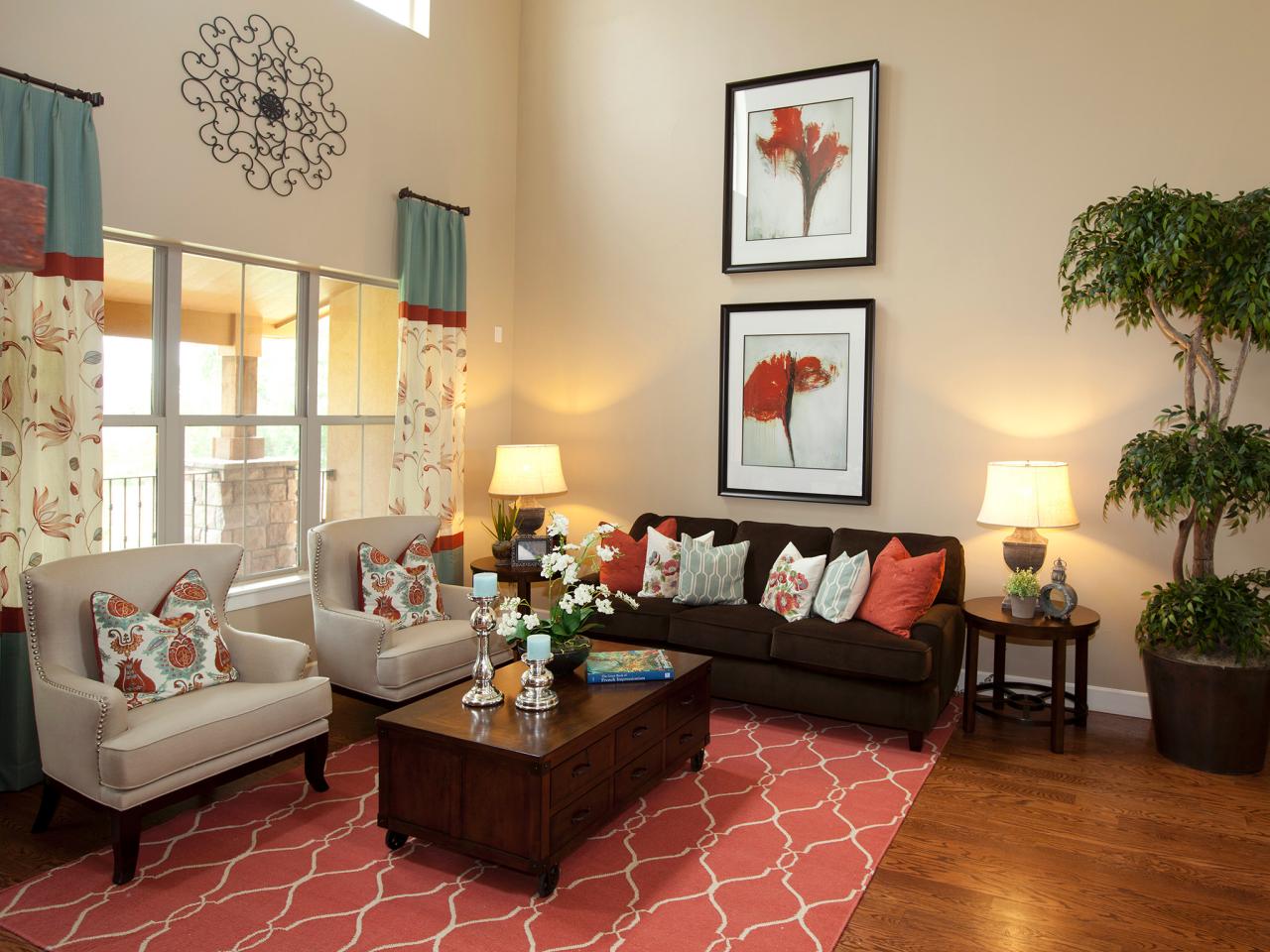 Coral And Brown Living Room Modern House