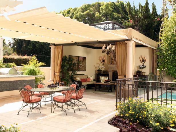 Traditional Patio With Outdoor Living Room and Awning Traditional Patio With Outdoor Living Room and Awning